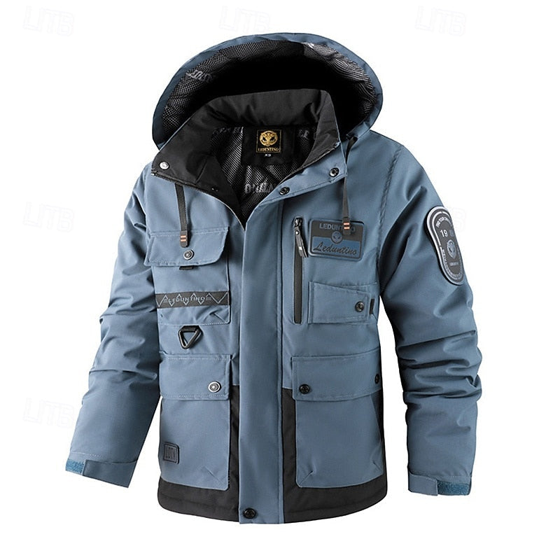 All-Weather Hooded Utility Jacket for Men, Plus Size