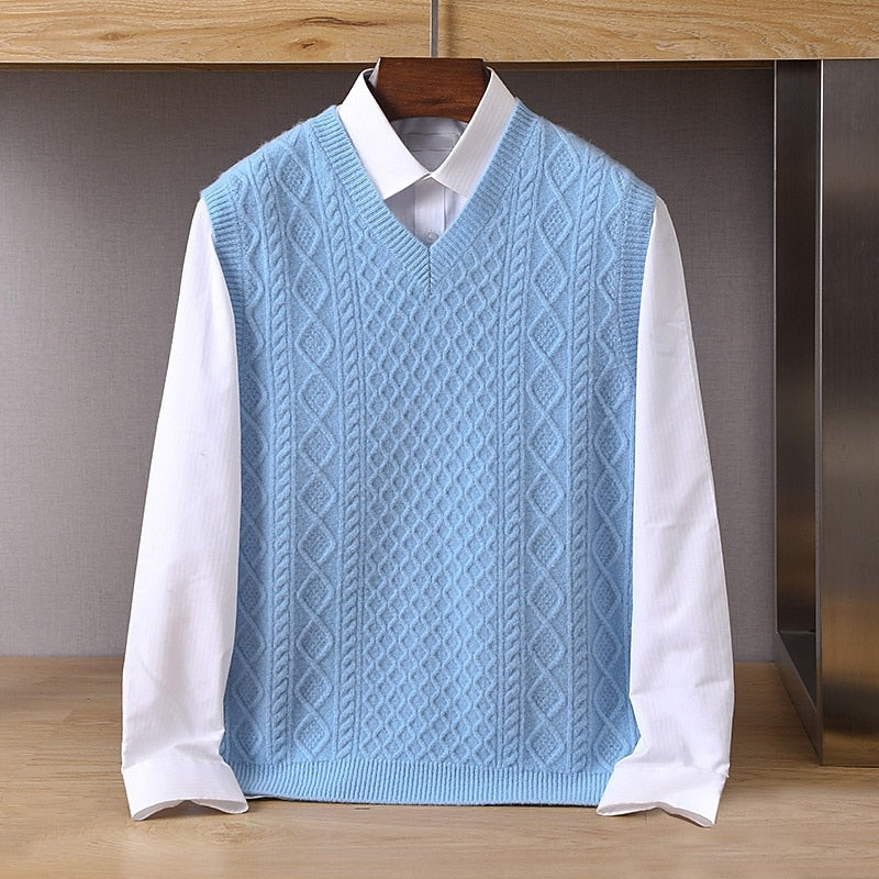 Cable-Knit V-Neck Sweater Vest for Men