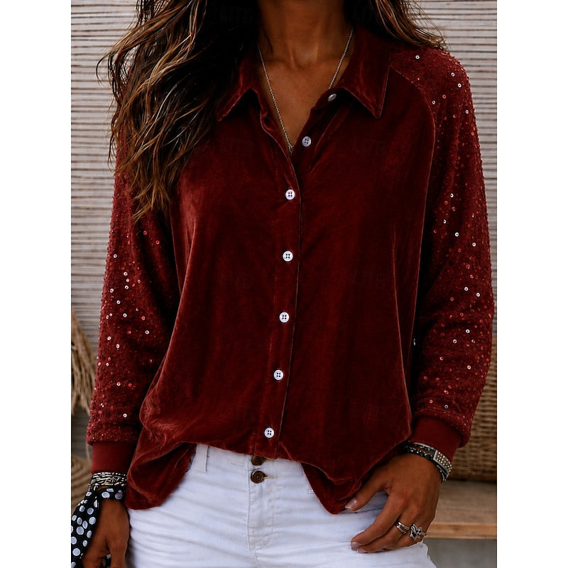 Women's Shimmer-Sleeve Elegant Shirt