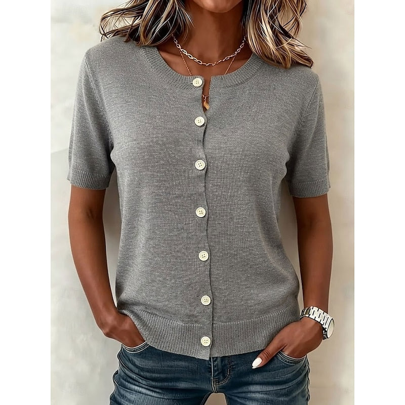 Button-Front Short Sleeve Top for Women