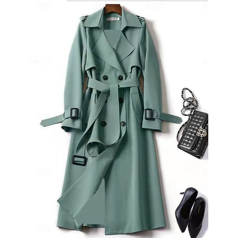 Belted Long Trench Coat for Women, Plus Size