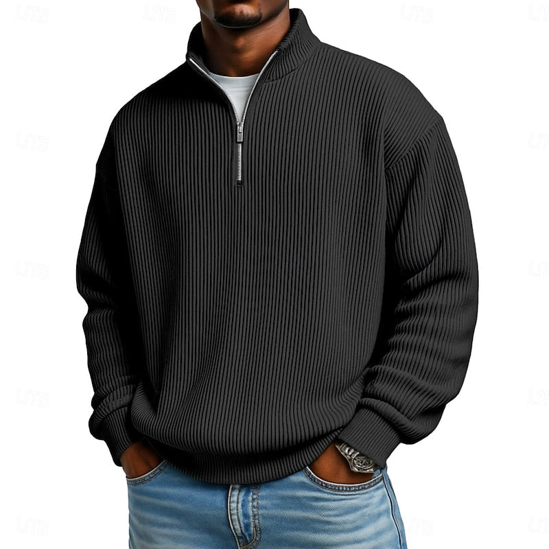 Ribbed Quarter-Zip Pullover for Men, Plus Size