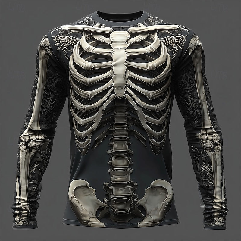 Flame Skeleton Halloween Long-Sleeve Shirt for Men, Plus Size