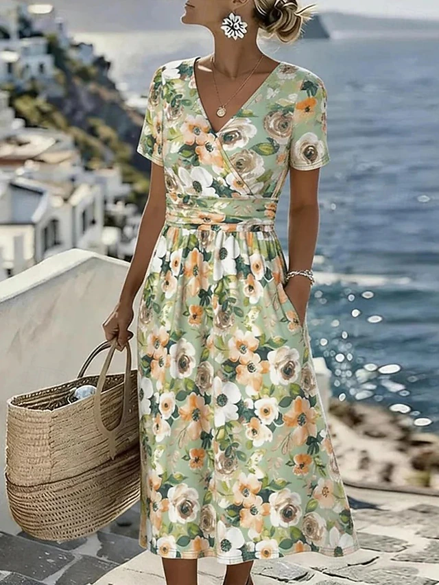 Flowing Floral Midi Dress for Women
