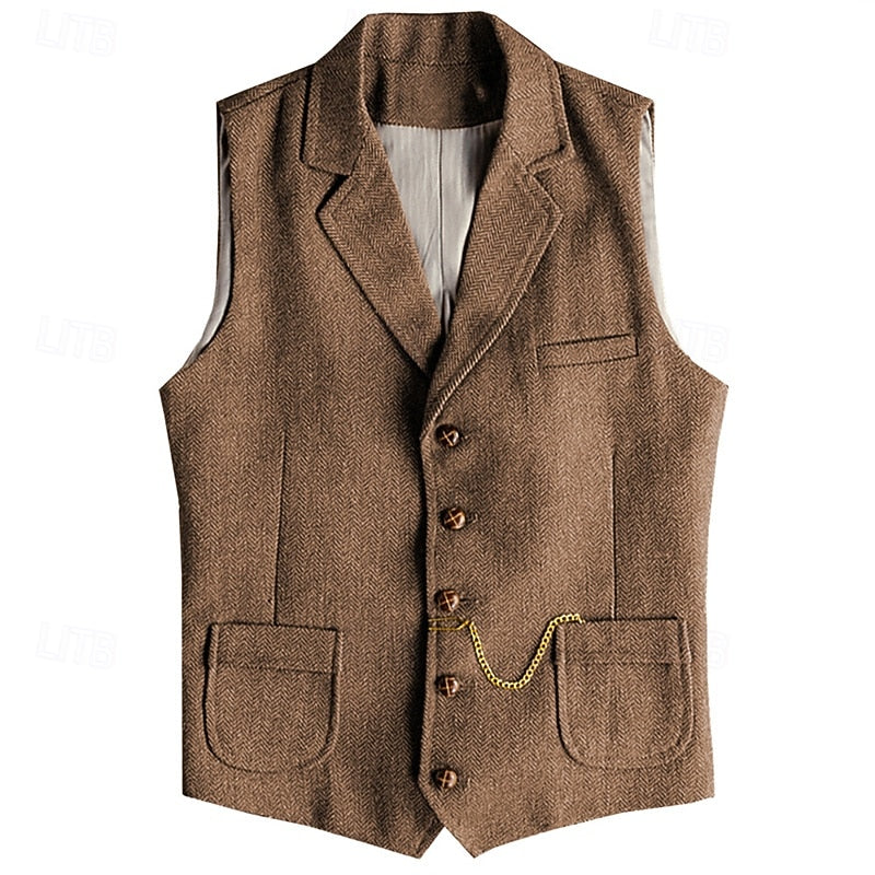Herringbone Tailored Waistcoat for Men, Plus Size