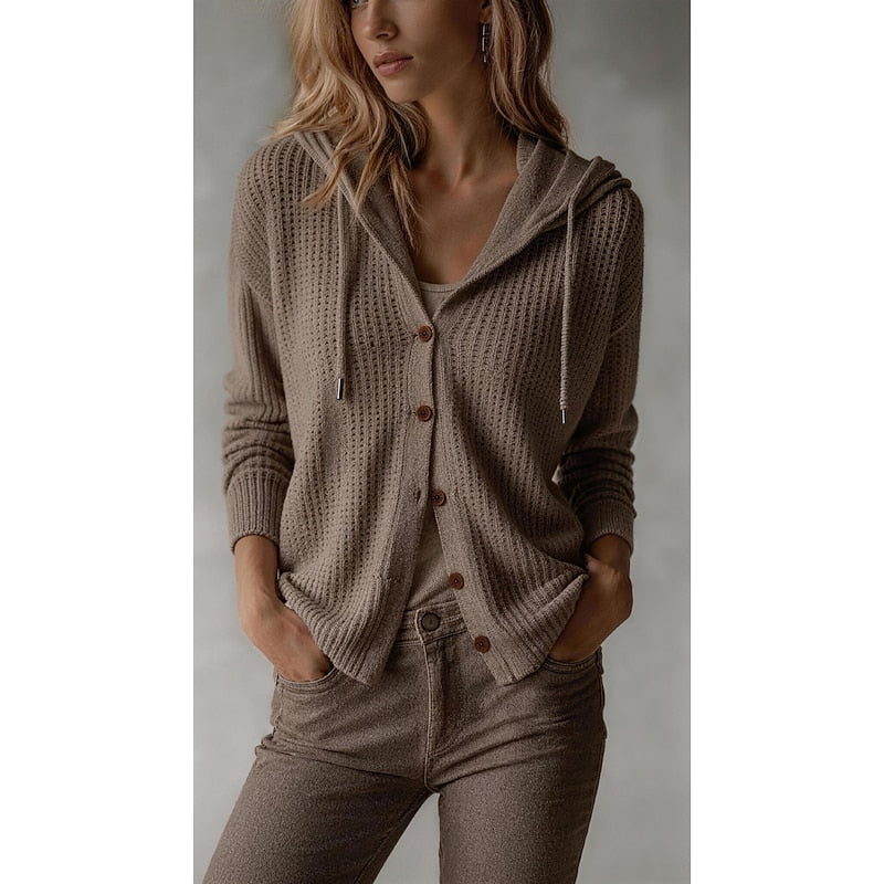 Hooded Button-Front Cardigan for Women, Plus Size