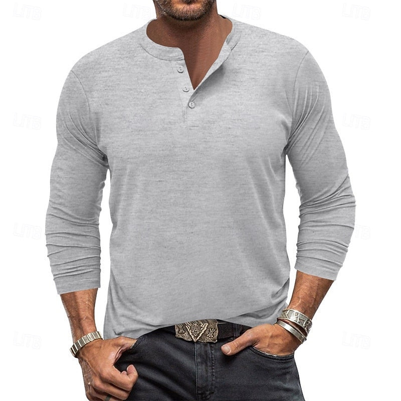 Classic Long-Sleeve Henley for Men, Plus Size