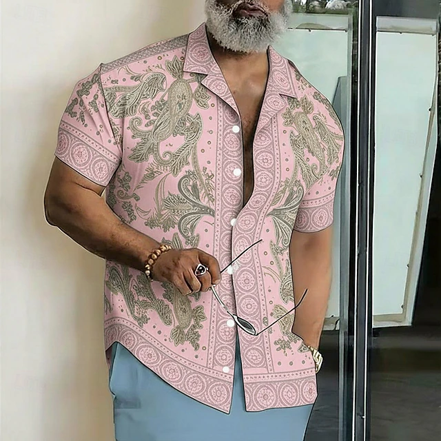 Paisley Print Camp Shirt for Men, Plus Size
