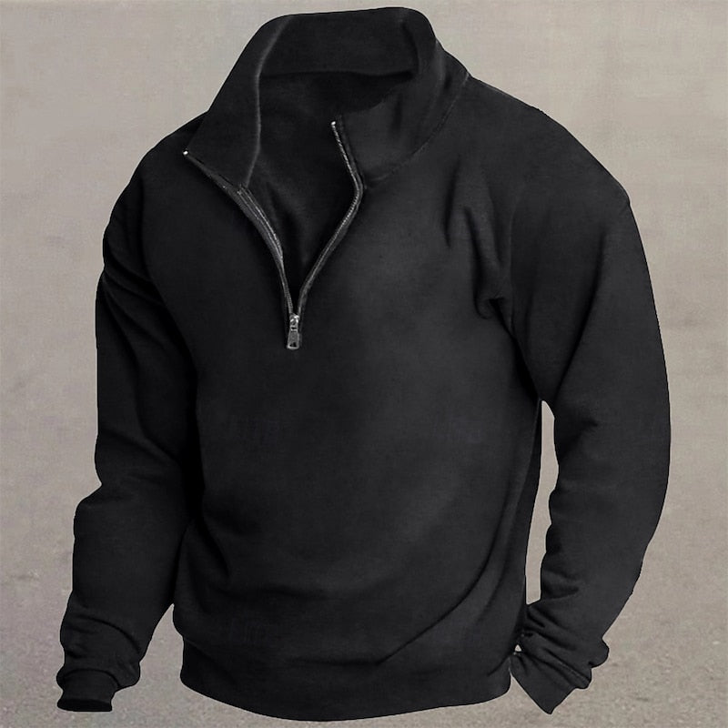 Quarter-Zip Standing Collar Pullover for Men, Plus Size