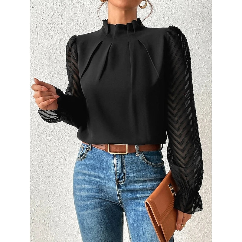 High-Neck Blouse, Women's Elegant Fit