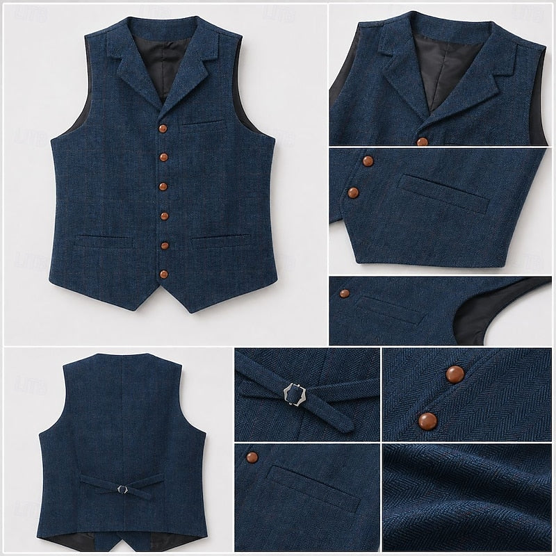 Plus Size Herringbone Tailored Waistcoat for Men