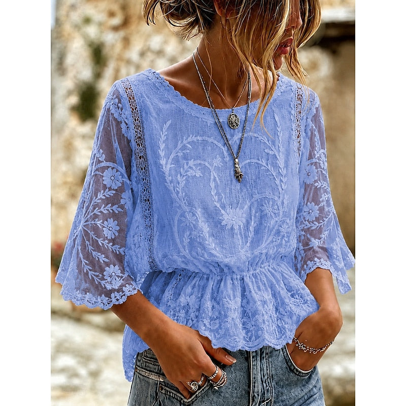 Women's Embroidered Peplum Blouse