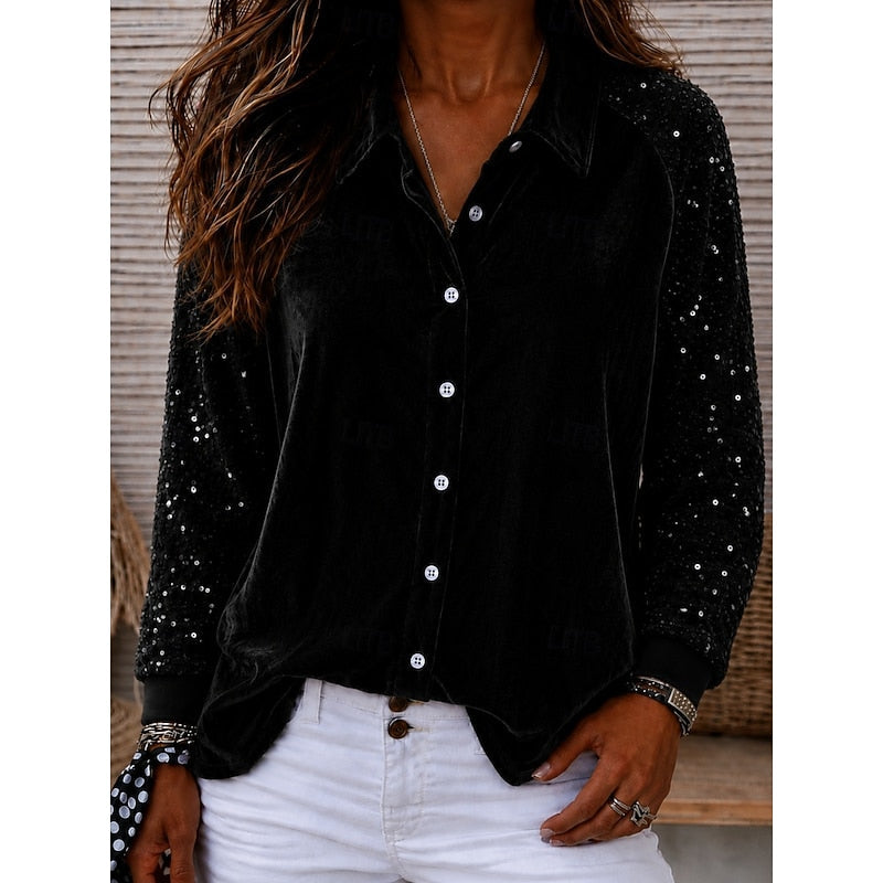 Women's Shimmer-Sleeve Elegant Shirt