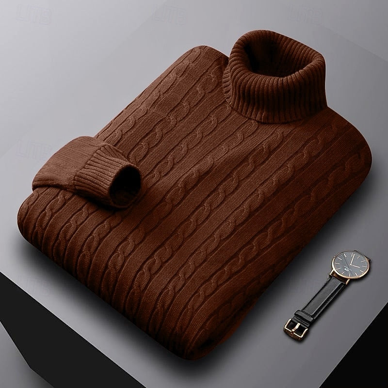Cable Knit Turtleneck Sweater for Men, Plus Size