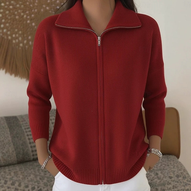 Stand Collar Zip Cardigan for Women