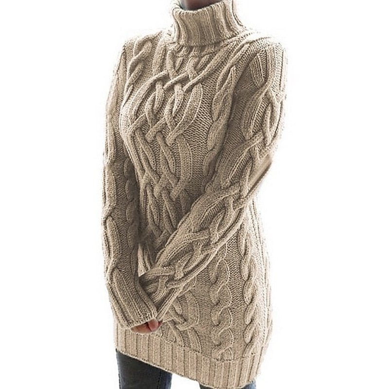 Cable-Textured Turtleneck Sweater Dress for Women