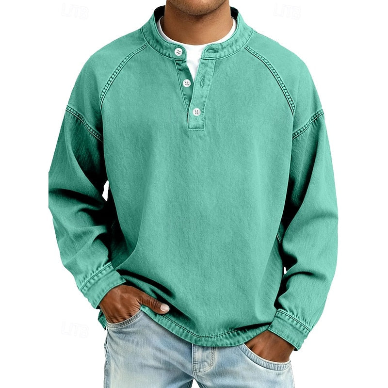 Vintage Washed Henley Shirt for Men, Plus Size