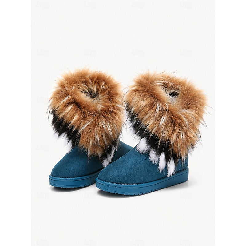 Fluffy-Trimmed Winter Boots for Women