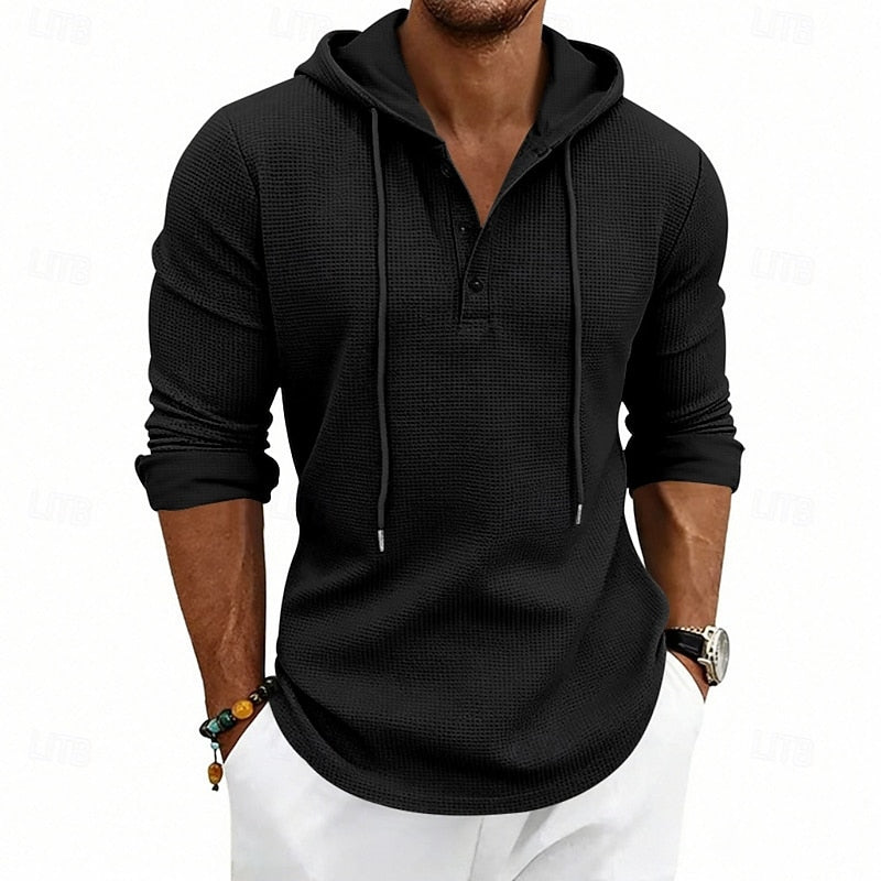 Hooded Henley Shirt, Men's Relaxed Fit
