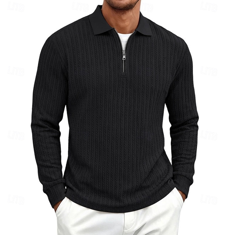 Quarter-Zip Polo Shirt for Men, Textured Style