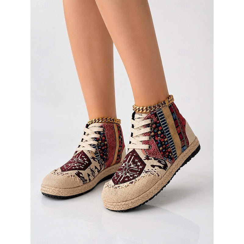 Ladies Boho Patterned High-Top Sneakers
