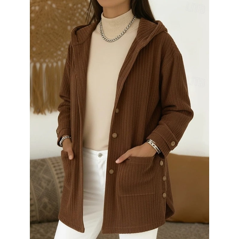Ladies Hooded Button-Front Coat
