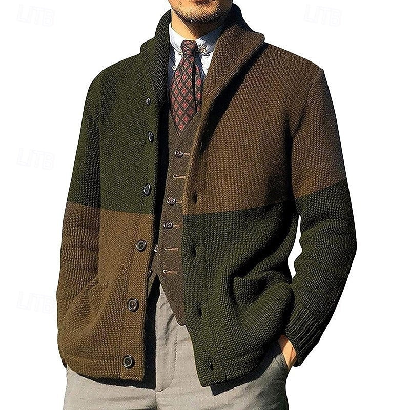Color Block Shawl Collar Cardigan for Men