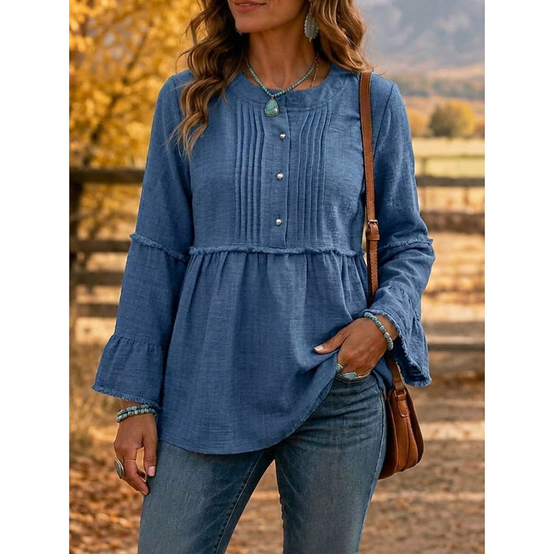 Pintucked Peplum Blouse for Women