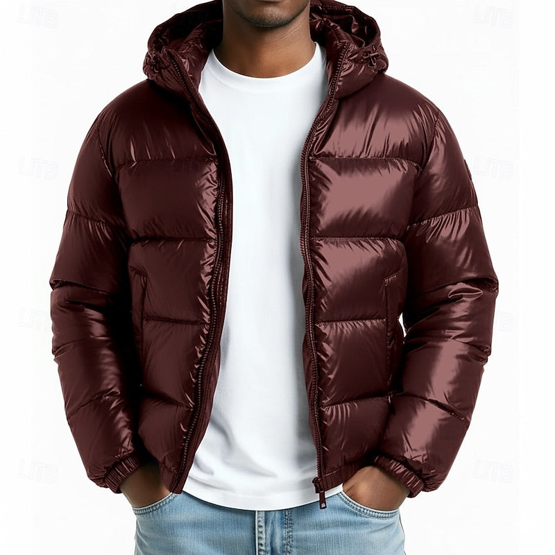 Quilted Hooded Puffer Jacket for Men, Plus Size