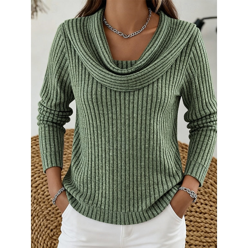 Cowl-Neck Ribbed Top for Women, Plus Size