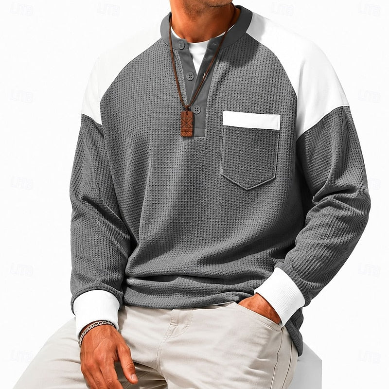 Colorblock Long-Sleeve Henley for Men