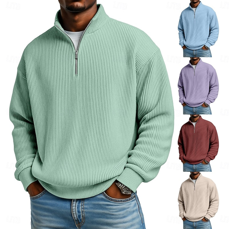 Ribbed Quarter-Zip Pullover for Men, Plus Size