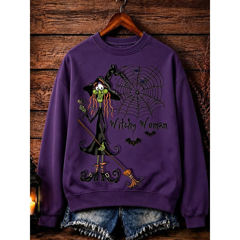 Playful Halloween Crew-Neck Sweatshirt for Women