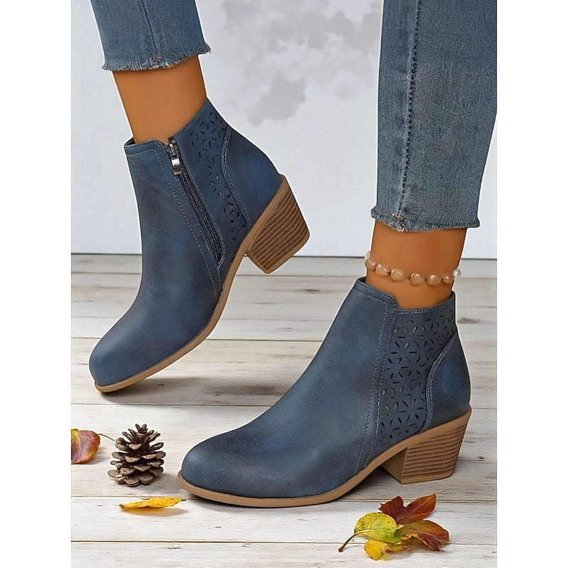 Ladies Cutout Low-Heel Ankle Boots