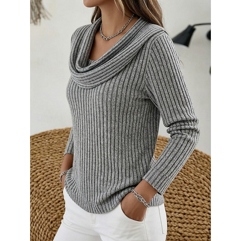 Cowl-Neck Ribbed Top for Women, Plus Size