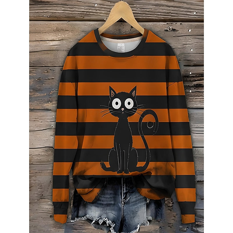 Playful Halloween Striped Sweatshirt for Women