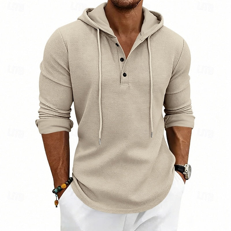 Hooded Henley Shirt, Men's Relaxed Fit