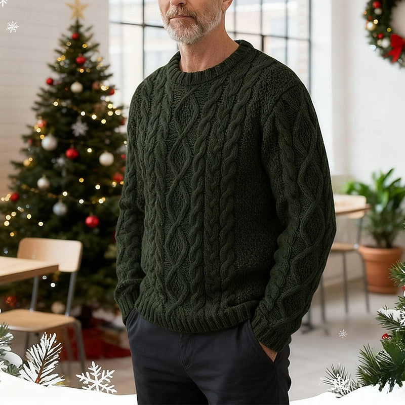 Cable Knit Crew Neck Sweater for Men