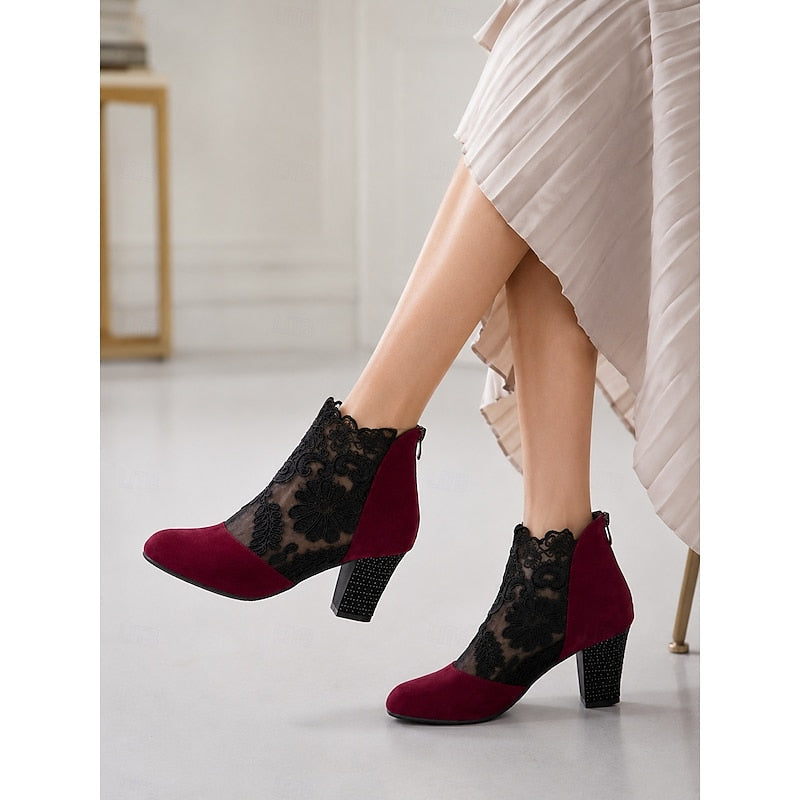 Lace-Accent Heeled Ankle Boots for Women