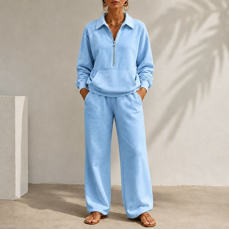 Zip-Collar Two-Piece Set for Women, Relaxed Style