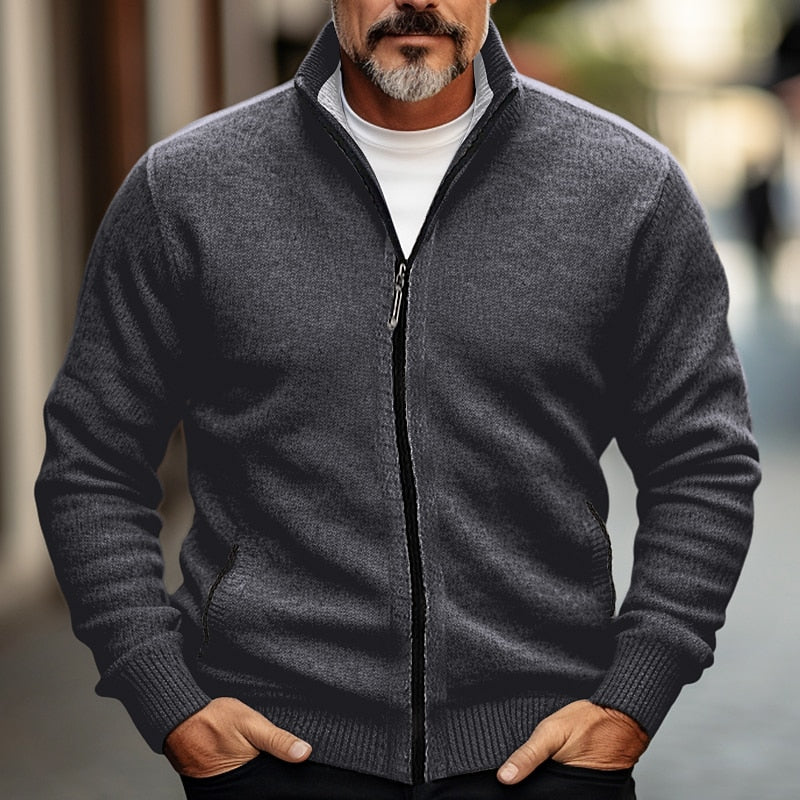 Stand-Collar Zip Cardigan for Men