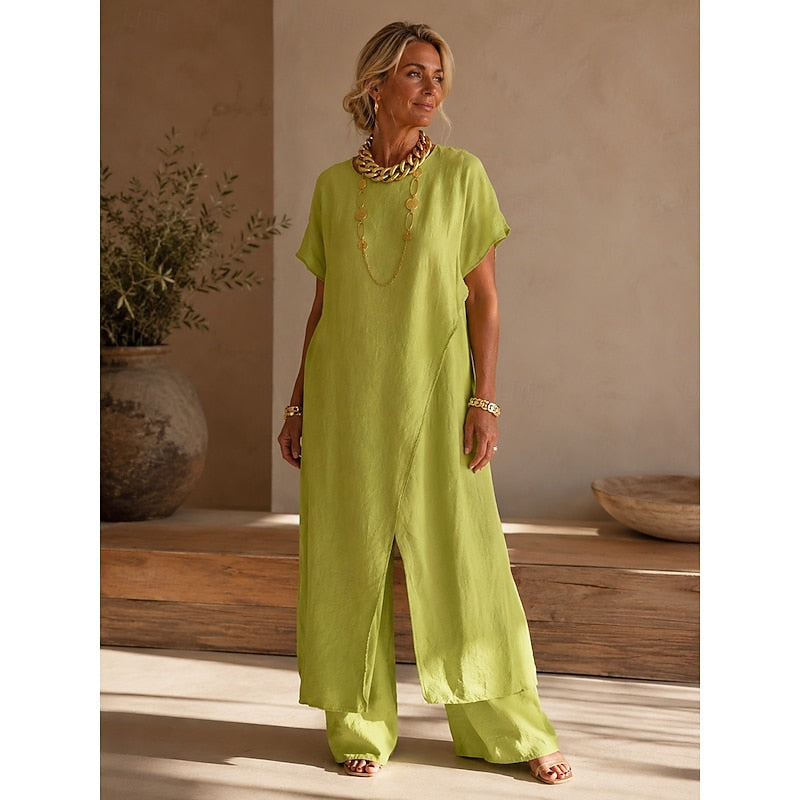 Relaxed Wrap-Front Two-Piece Set for Women, Plus Size