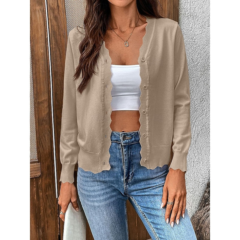 Scalloped Button-Front Cardigan for Women