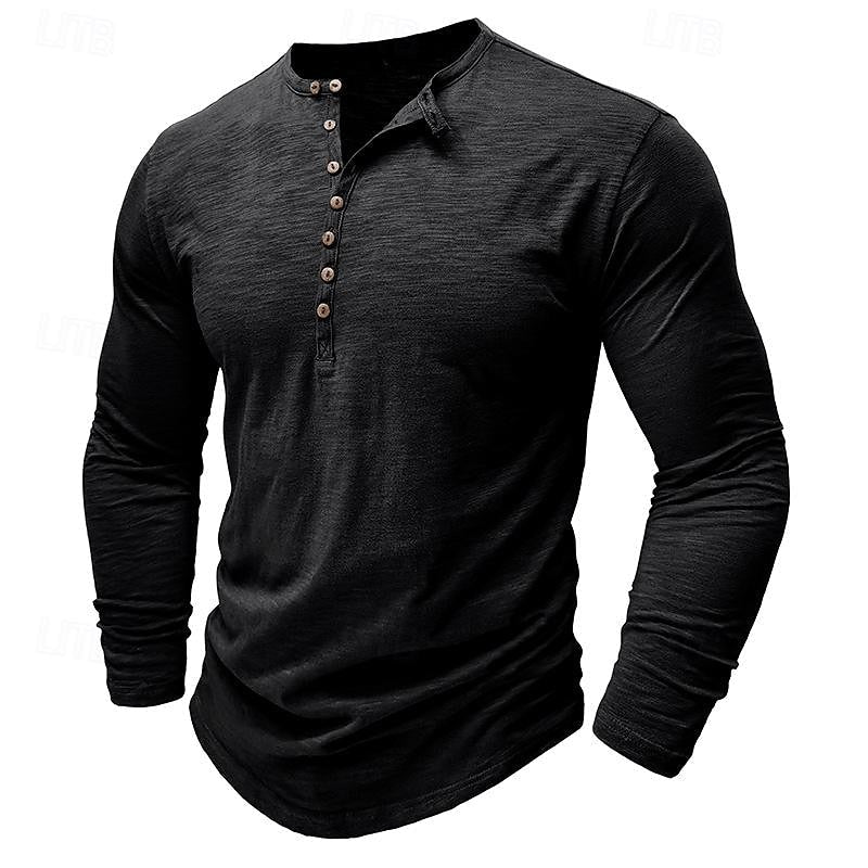 Long-Sleeve Henley Shirt for Men, Classic Style