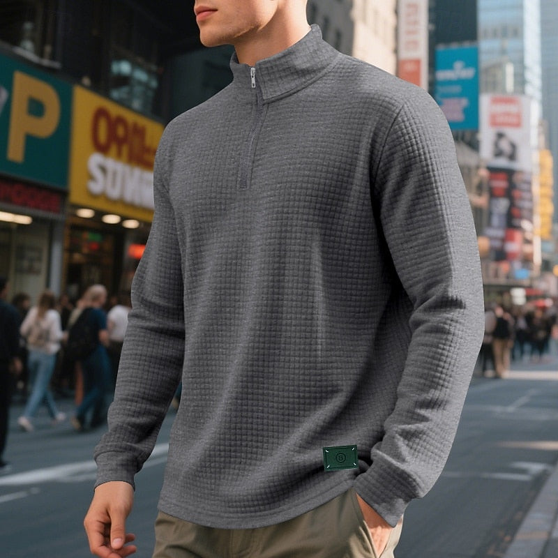 Quarter-Zip Textured Sweatshirt for Men, Plus Size