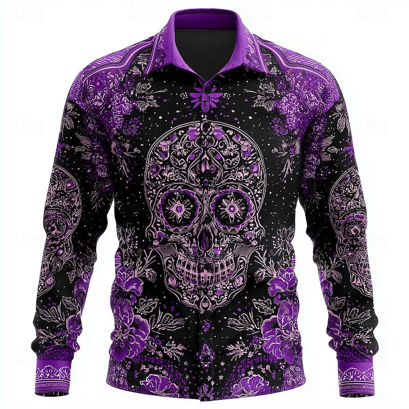 Halloween Skull Button-Up Shirt for Men, Plus Size