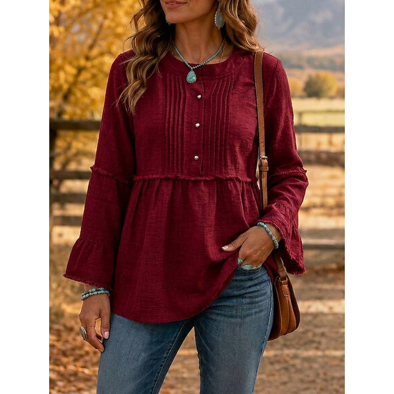 Pintucked Peplum Blouse for Women