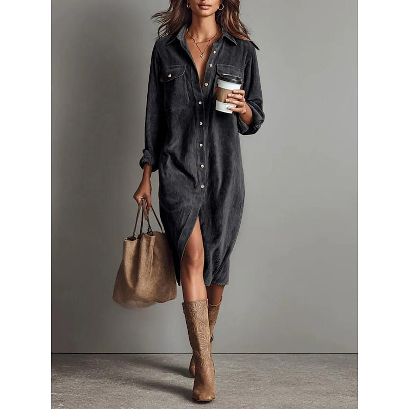 Relaxed Button-Front Shirt Dress for Women