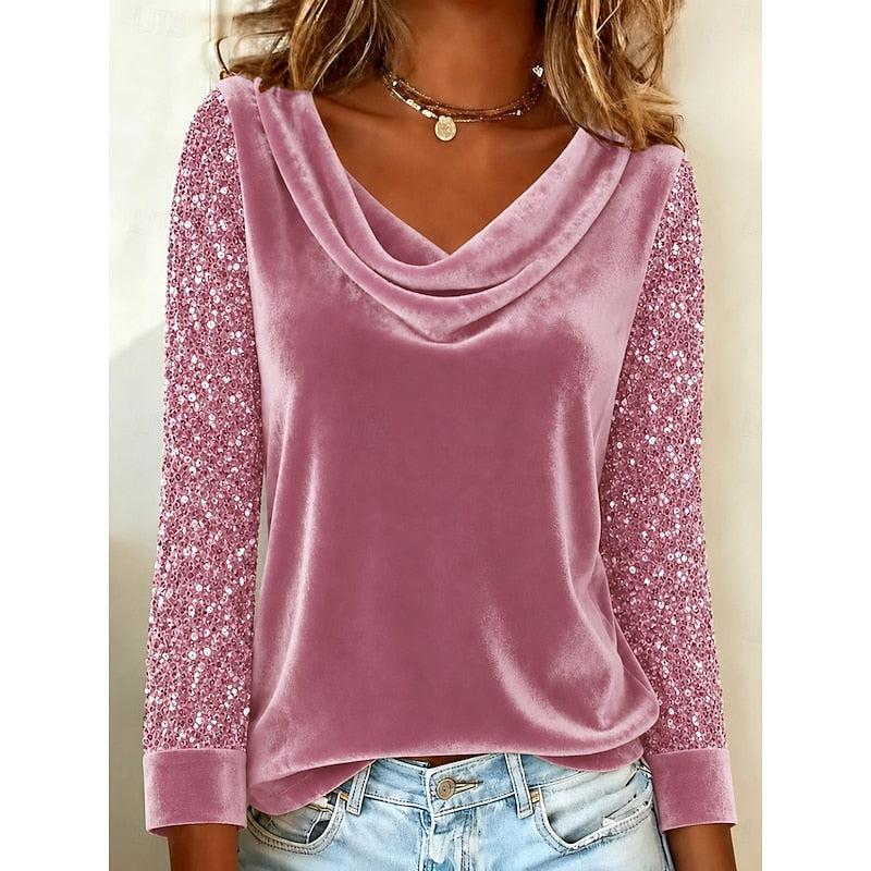 Shimmering Cowl-Neck Top for Women, Plus Size