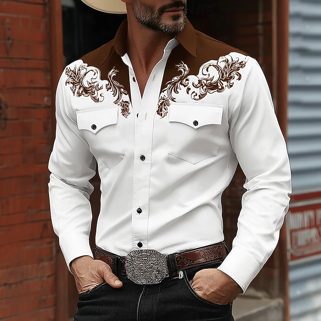 Western-Style Long Sleeve Shirt for Men, Plus Size